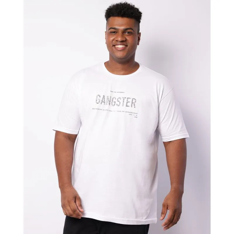 Camiseta Plus Size Masculina Gangster Manga Curta Branca G4