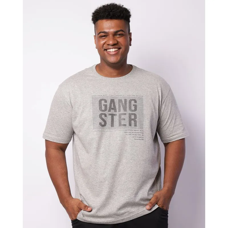 Camiseta Plus Size Masculina Gangster Manga Curta Mesclada Cinza G3