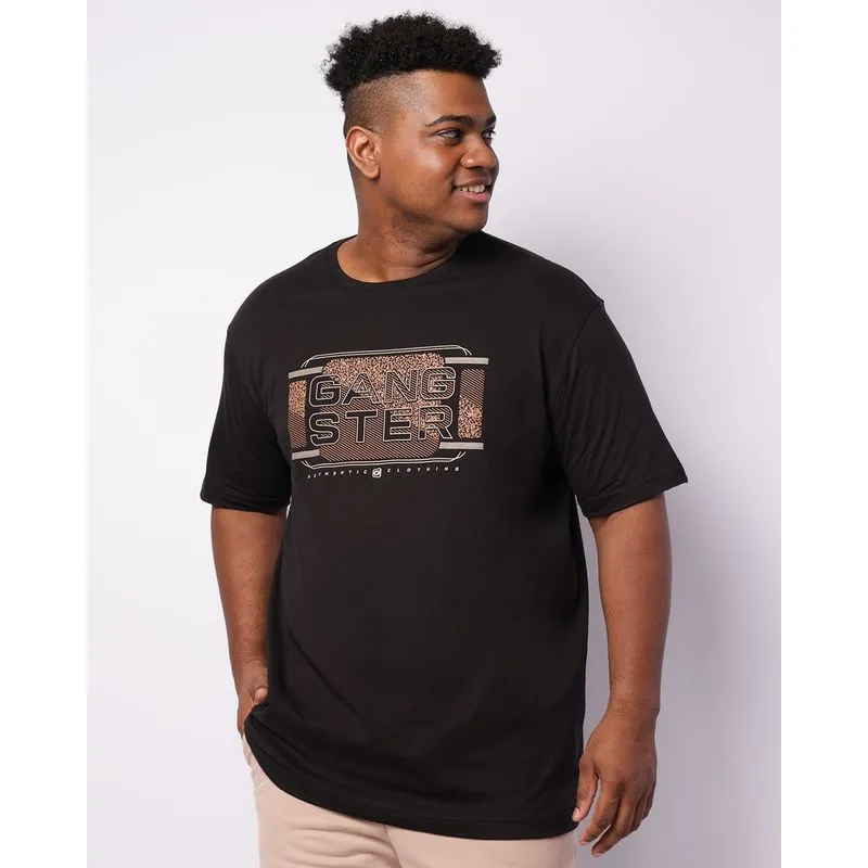 Camiseta Plus Size Masculina Gangster Manga Curta Preta G2