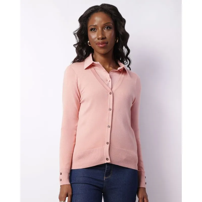 Cardigan Feminino Tricô Com Botões Rosa P