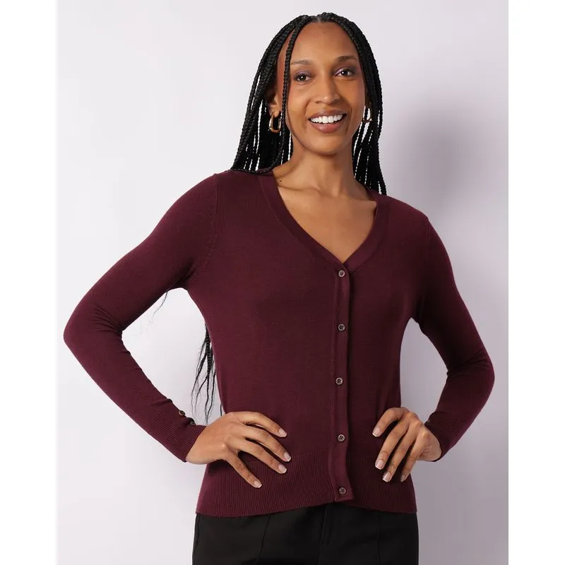 Cardigan Feminino Tricô Com Botões Roxo G