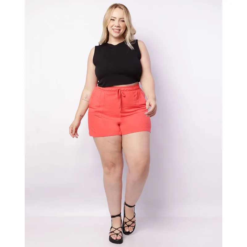 Short Plus Size Feminino Curto Viscose Detalhe Pesponto Laranja G3