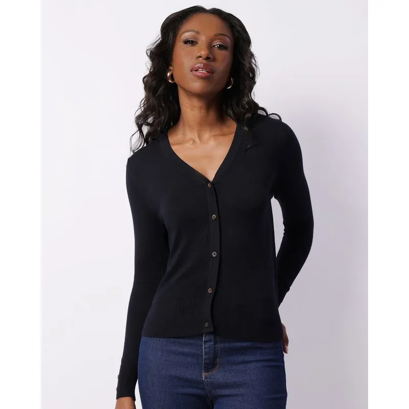 Cardigan Feminino Tricô Com Botões Marinho P