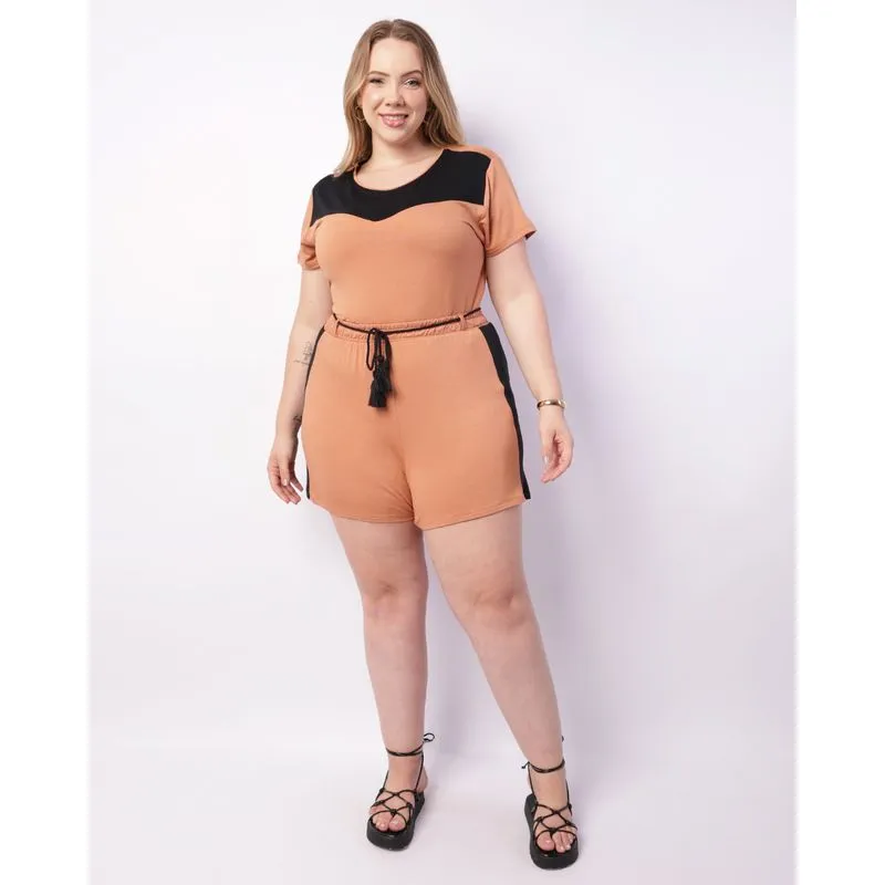 Short Plus Size Feminino Viscose Cordão De Amarração Bege G1