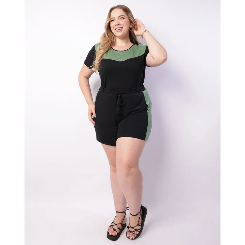 Short Plus Size Feminino Viscose Cordão De Amarração Preto G3