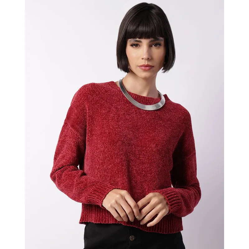 Suéter Feminino Tricô Chenille Texturizado Vinho GG