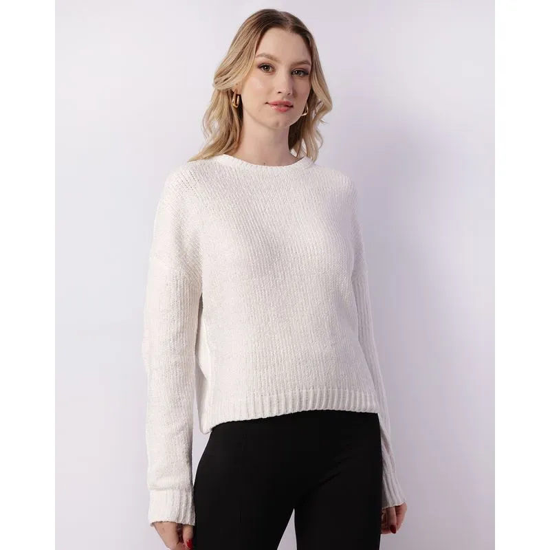 Suéter Feminino Tricô Chenille Texturizado Branco P