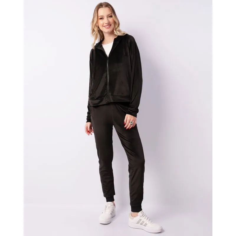 Calça Feminina Jogger Plush Com Cordão Bolsos Preta M