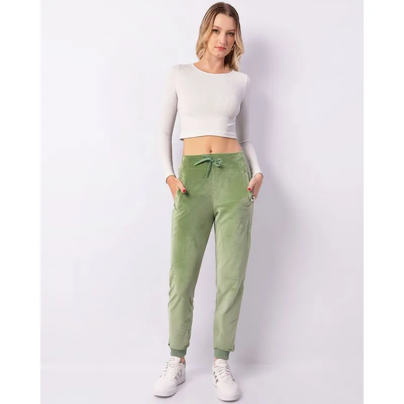 Calça Feminina Jogger Plush Com Cordão Bolso Verde M