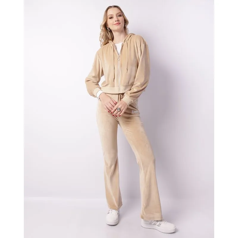 Calça Feminina Plush Reta Com Bordado Cordão Bege G