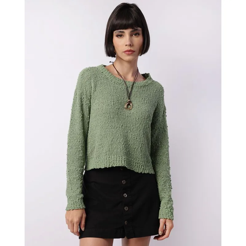 Suéter Feminino Tricô Manga Longa Verde P