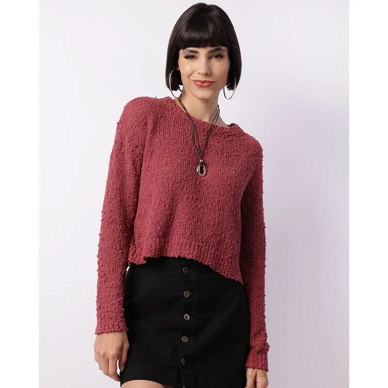 Suéter Feminino Tricô Curto Manga Longa Rosa GG