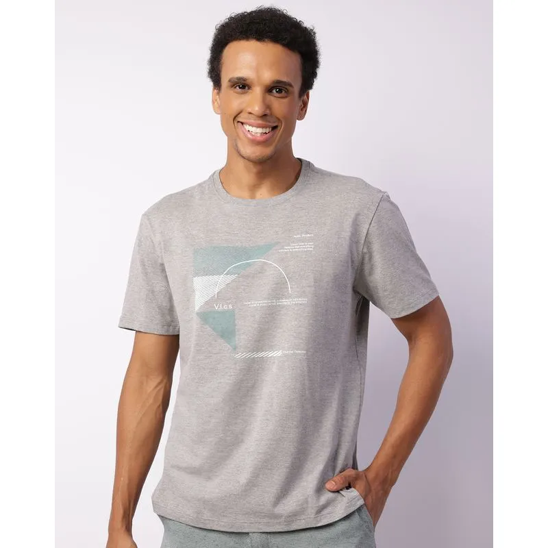 Camiseta Masculina Estampa Frontal Manga Curta Cinza G