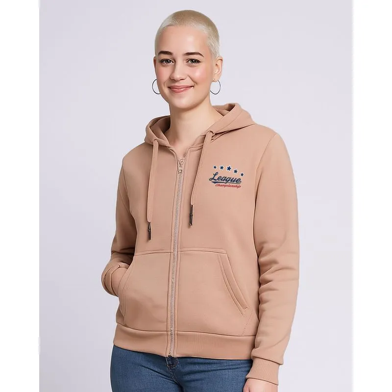 Jaqueta Moletom Feminina com Capuz Bege GG