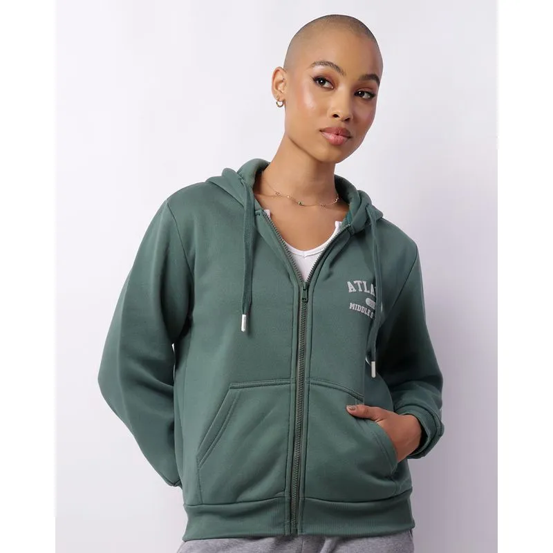 Jaqueta Moletom Feminina Com Capuz Estampa Verde GG