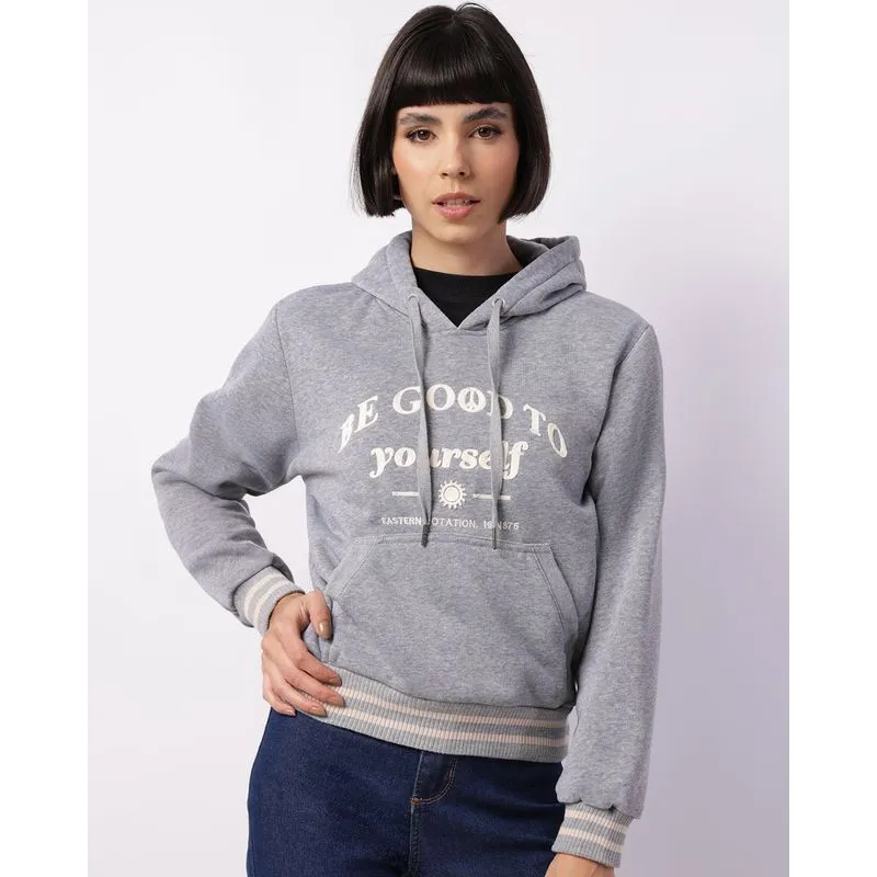 Blusão Moletom Feminino Bordado Com Capuz Cinza GG
