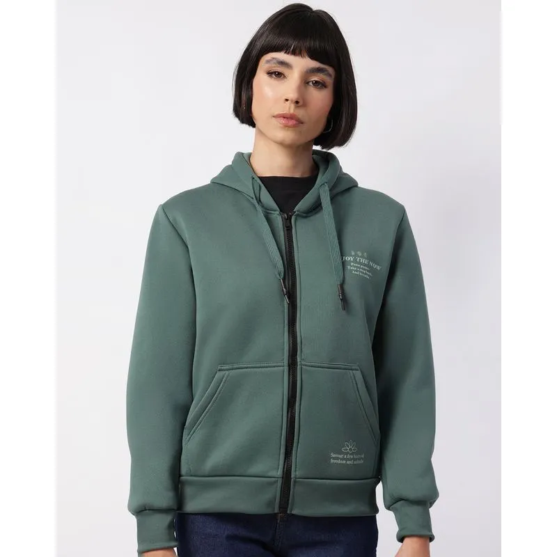 Jaqueta Moletom Feminina Com Capuz E Bolso Estampa Verde M