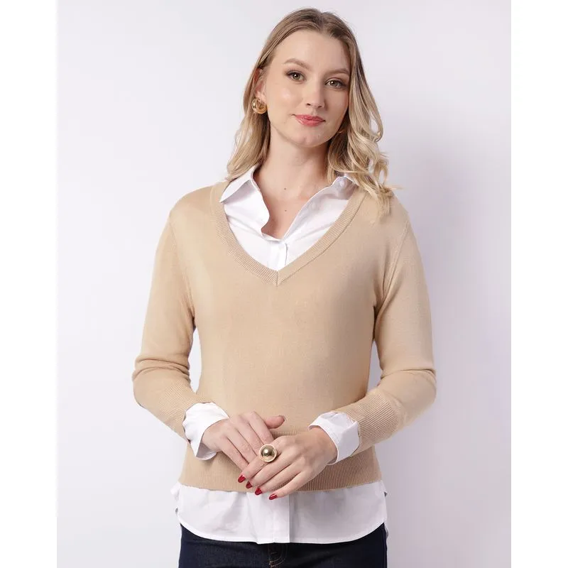 Blusa Feminina Tricô Bege GG