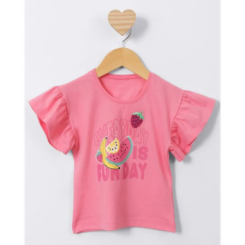 Blusa Bebê Estampa Frutas Strass Manga Curta Rosa 1