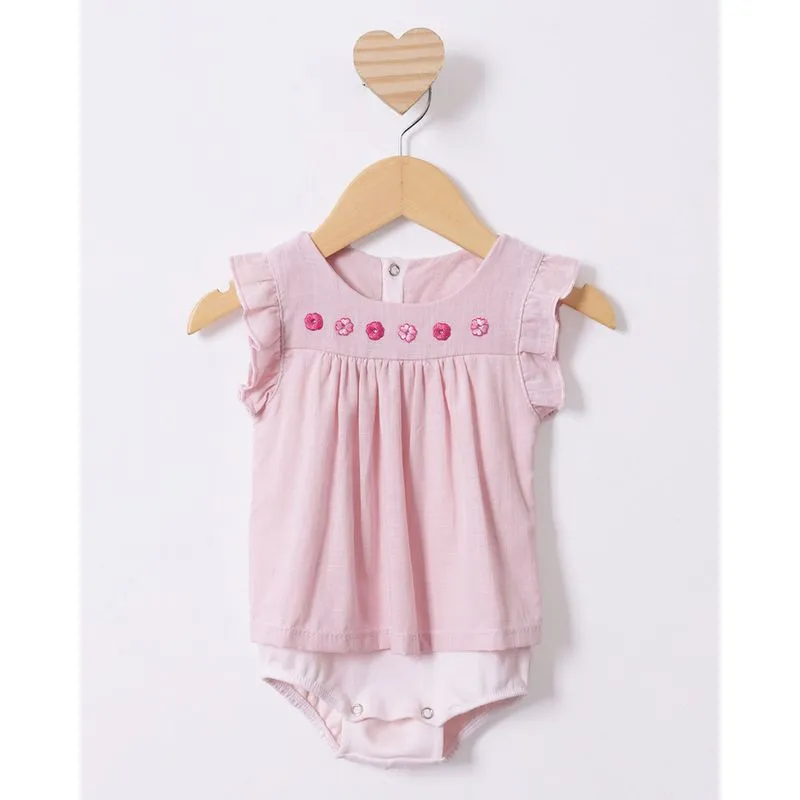 Body Bebê Com Saia Estampa Flores Strass Rosa G