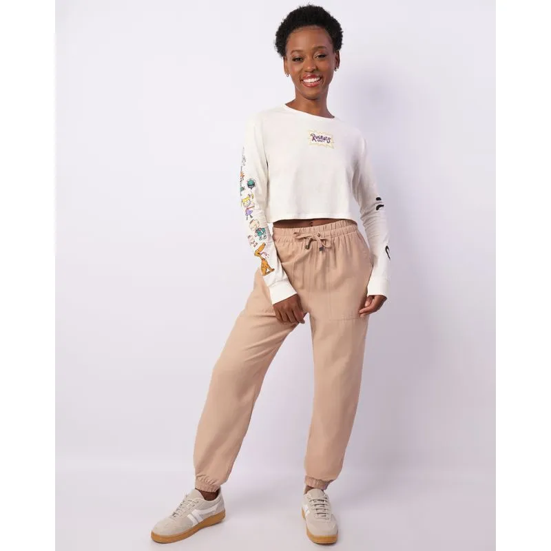 Calça Feminina Jogger Poliviscose Bolso Carpinteiro Bege P