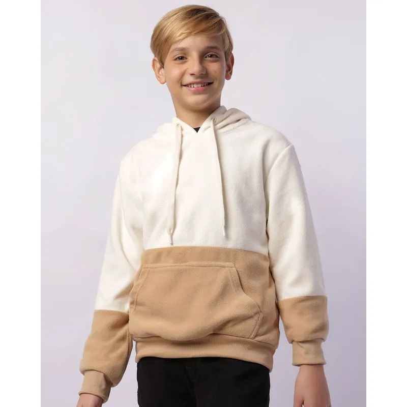 Blusão Juvenil Soft Bolso Canguru com Capuz Bege 12