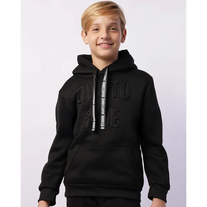 Blusão Moletom Juvenil com Capuz e Bolso Preto 16