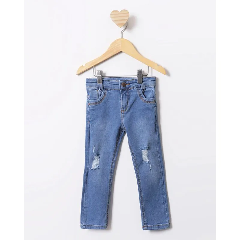 Calça Jeans Bebê Skinny Com Puídos Azul 3