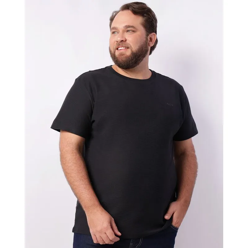 Camiseta Plus Size Masculina Manga Curta Texturizada Marinho G3