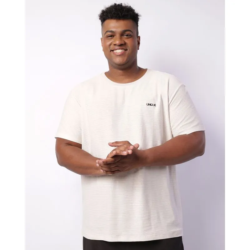 Camiseta Plus Size Masculina Manga Curta Texturizada Bege G1