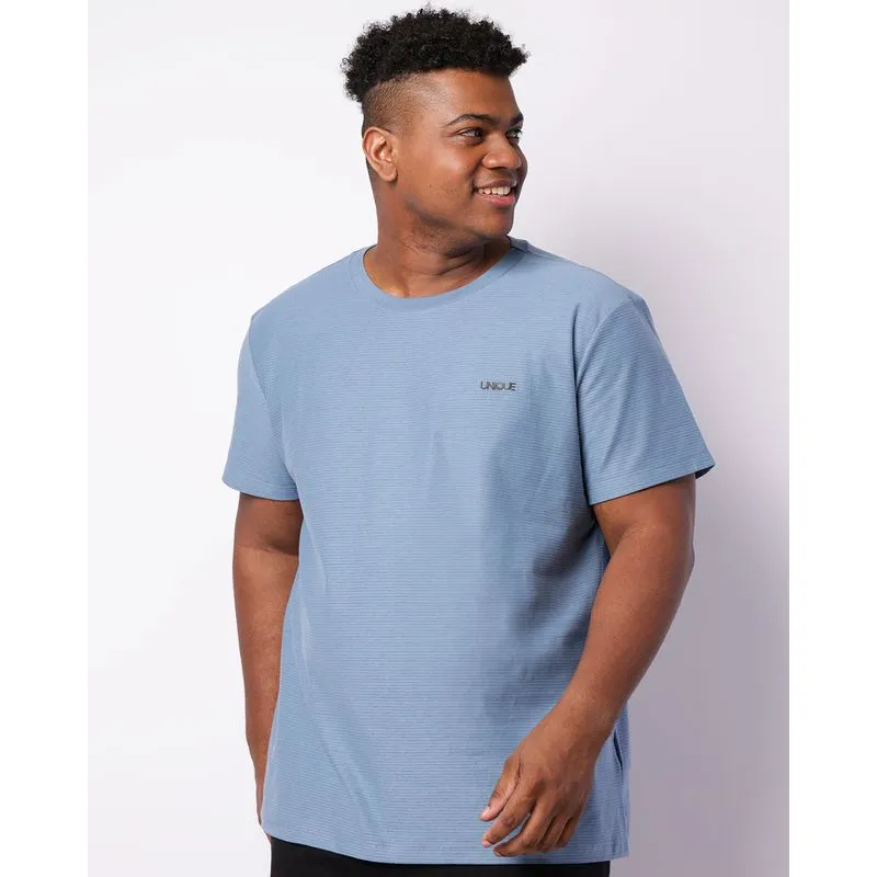 Camiseta Plus Size Masculina Canelada Manga Curta Azul G2