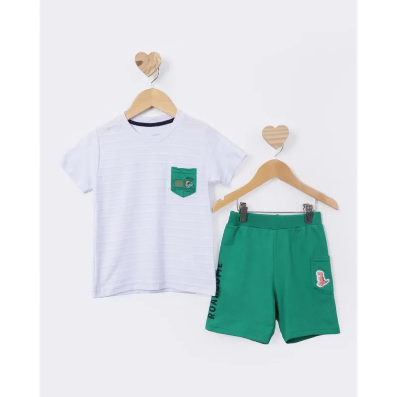 Conjunto Bebê Curto Bolsinho Bordado Branco 1