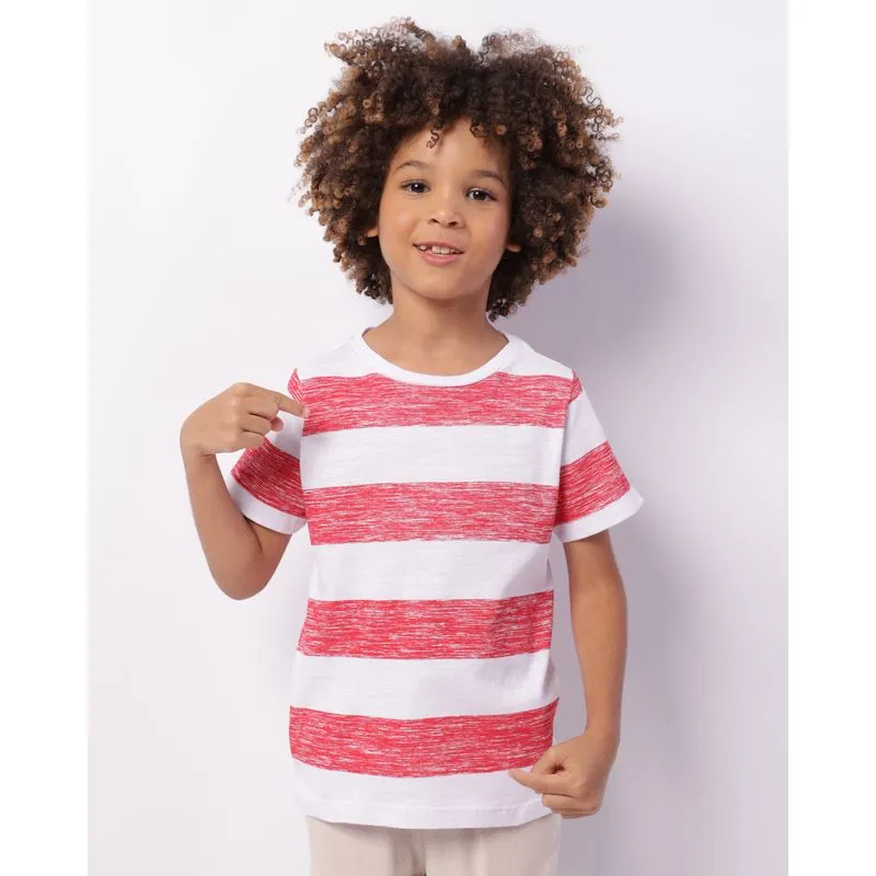 Camiseta Infantil Listrada Manga Curta Branca 6