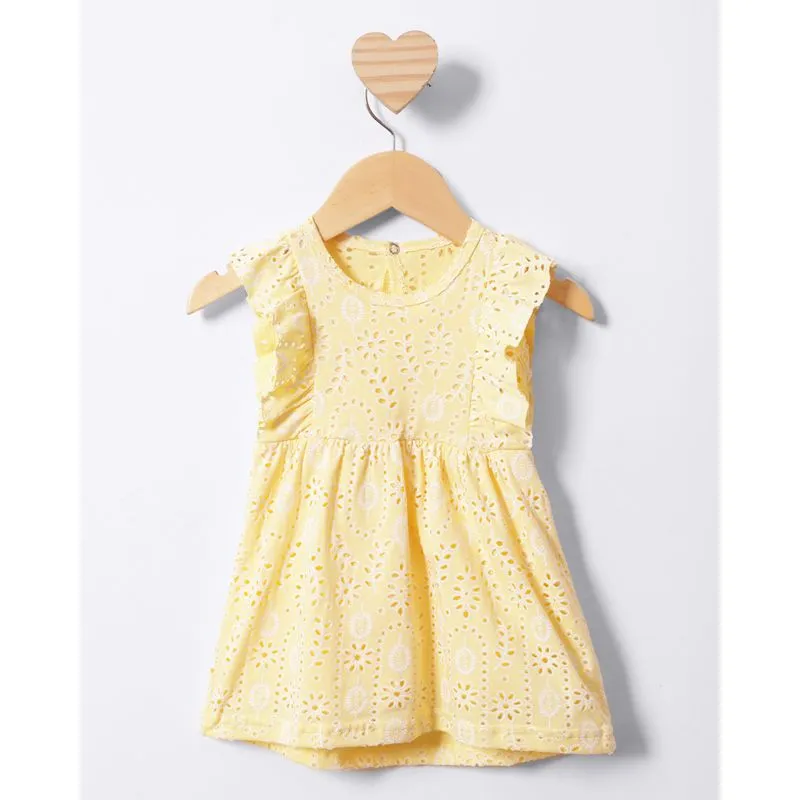 Vestido Bebê Laise Manga Curta Babado Estampado Amarelo M