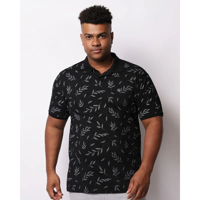 Camisa Polo Plus Size Masculina Manga Curta Estampada Preta G2