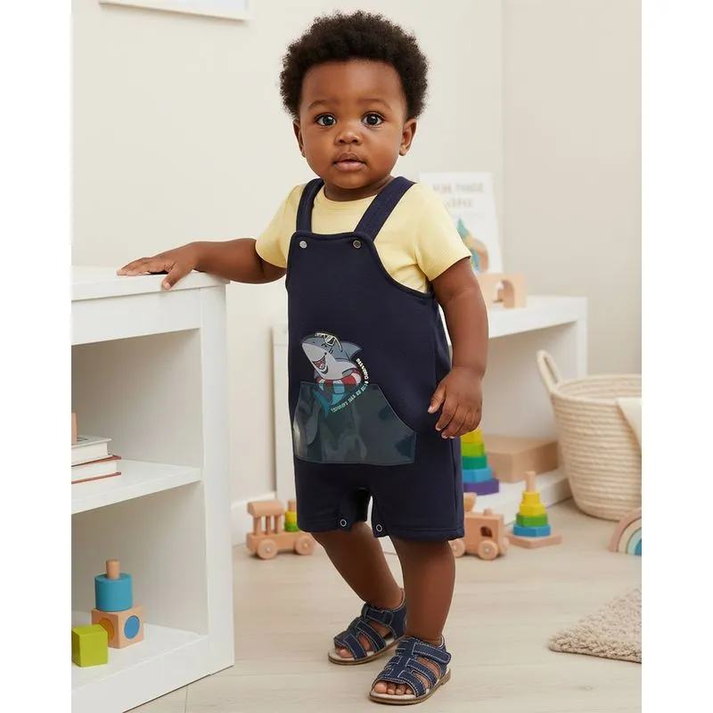 Conjunto Jardineira Bebê Moletinho Dinossauro Marinho M