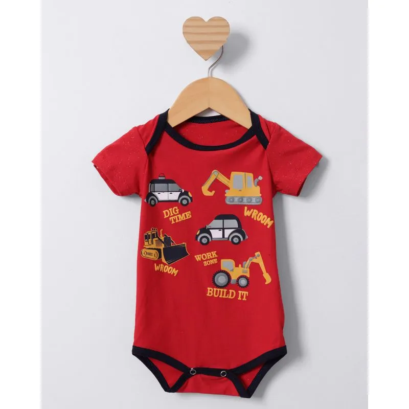 Body Bebê Manga Curta Estampa Máquinas Vermelho G