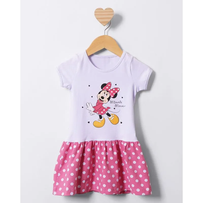 Vestido Bebê Curto Disney Estampa Minnie Branco 3