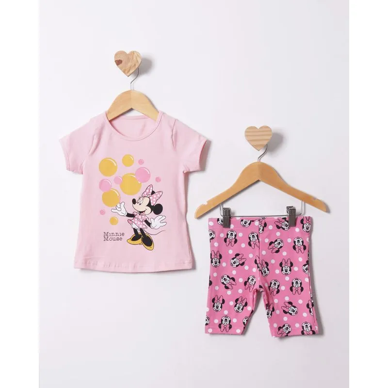 Conjunto Bebê Curto Manga Curta Disney Minnie Rosa 1