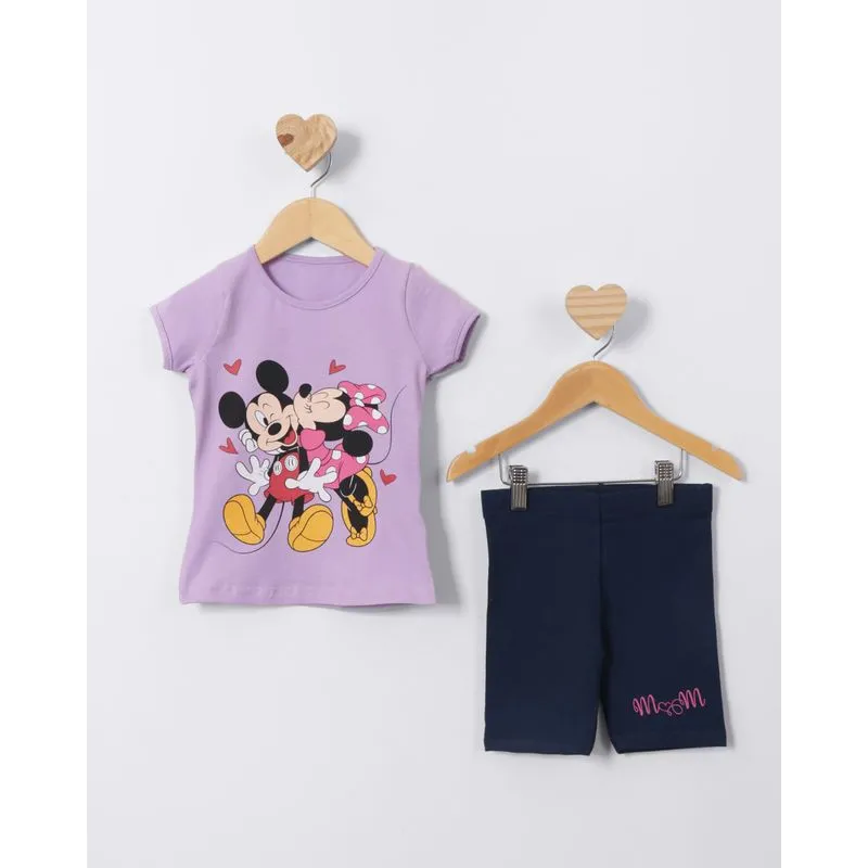 Conjunto Bebê Disney Mickey E Minnie Manga Curta Lilás 2