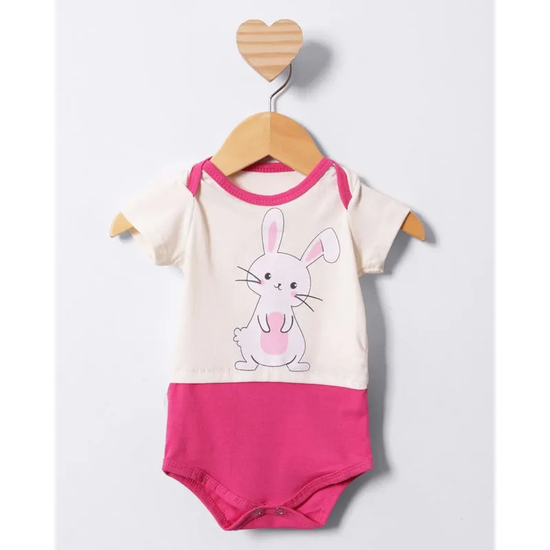 Body Bebê Estampa Coelho Manga Curta Off White P