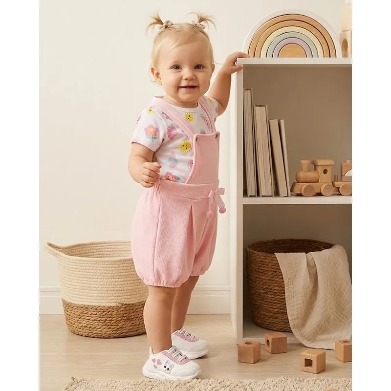 Conjunto Jardineira Bebê Texturizada Rosa P