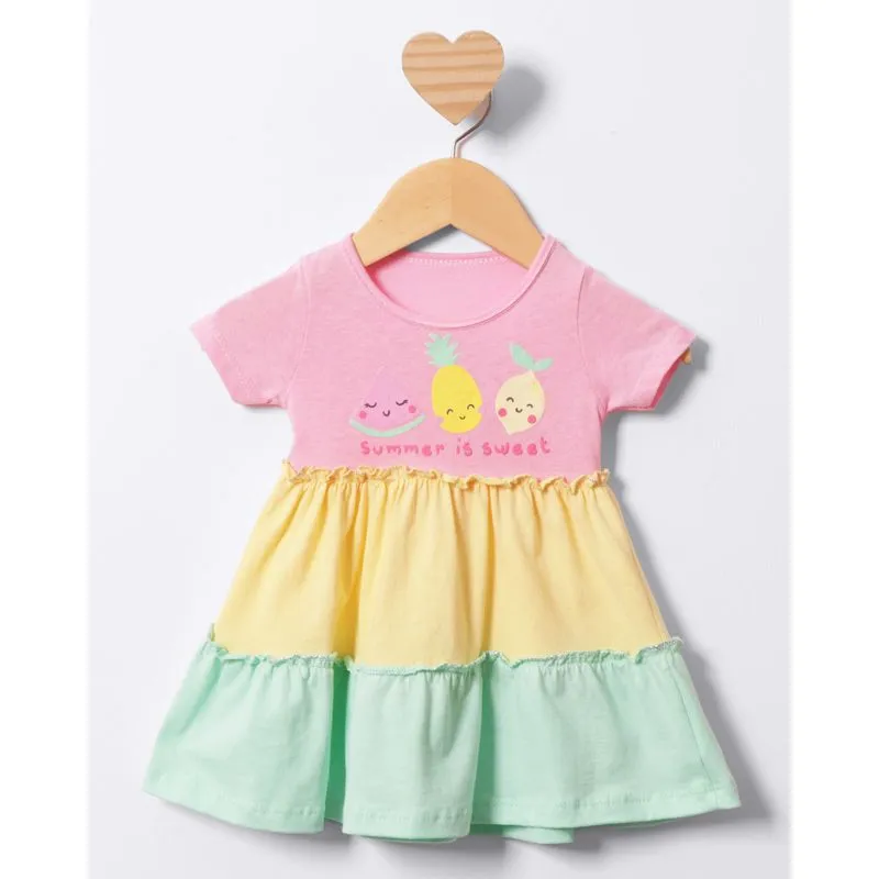 Vestido Bebê Curto Três Marias Com Fio Lurex Rosa M