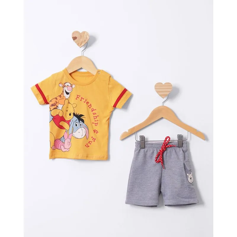 Conjunto Bebê Manga Curta Moletinho Disney Ursinho Pooh Mostarda P