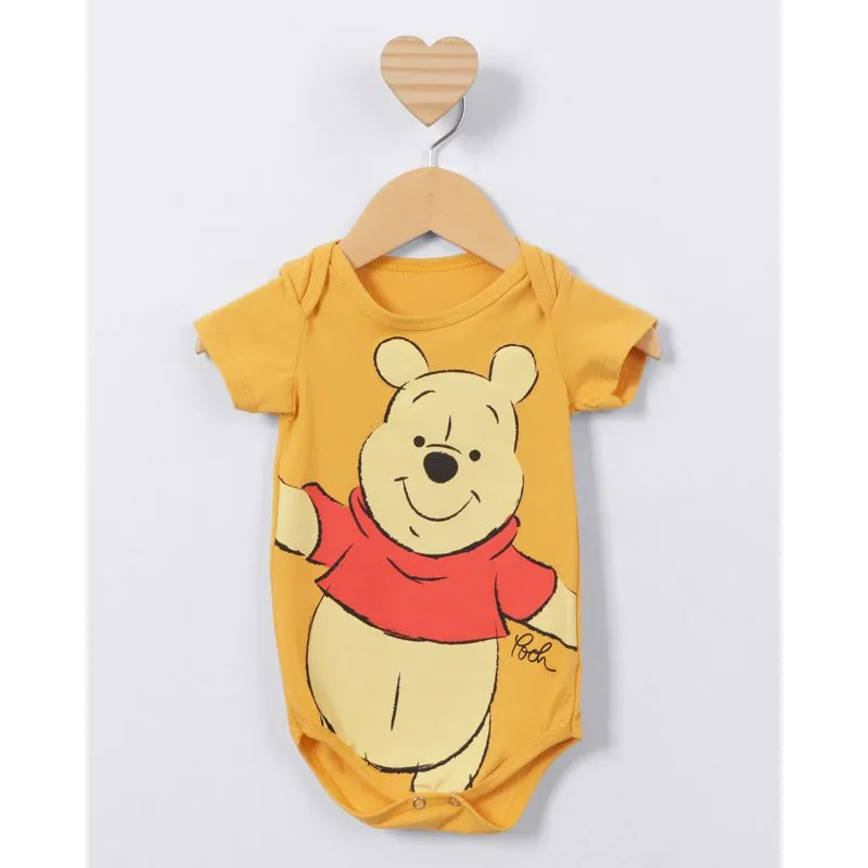 Body Bebê Disney Pooh Manga Curta Mostarda P