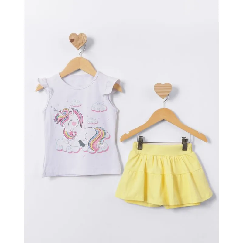 Conjunto Bebê Curto Regata Estampa Unicórnio Branco 2