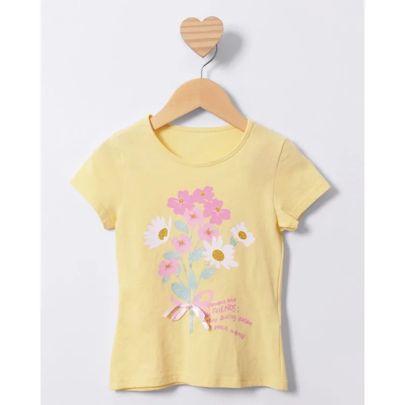 Blusa Bebê Manga Curta Estampa Flores Amarela 2