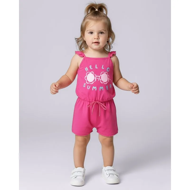 Macaquinho Bebê Curto Estampa Com Lurex Holográfico Rosa 3