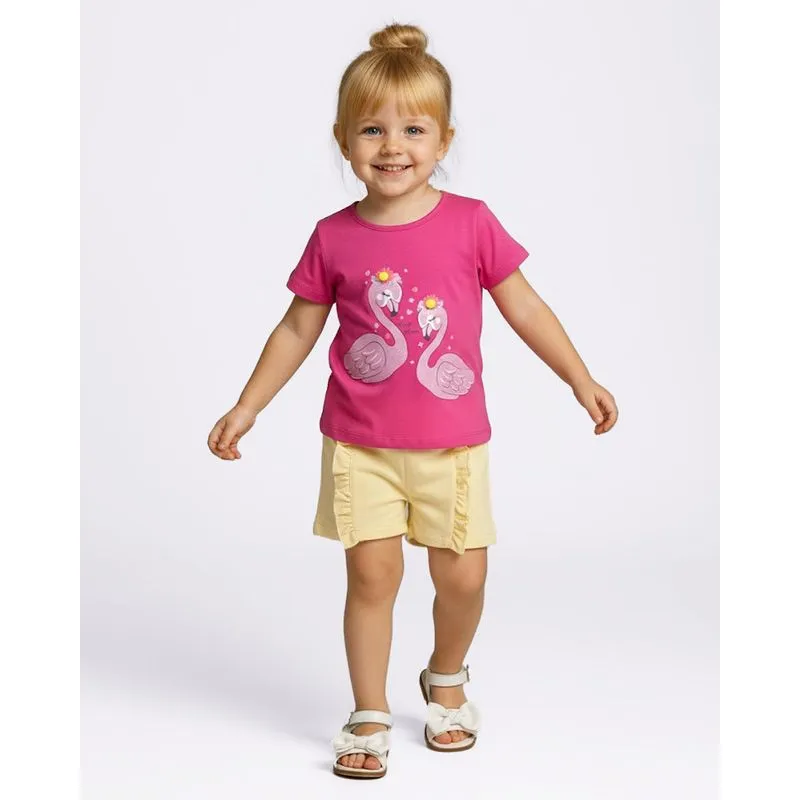 Conjunto Bebê Estampa Cisney com Glitter Rosa 2