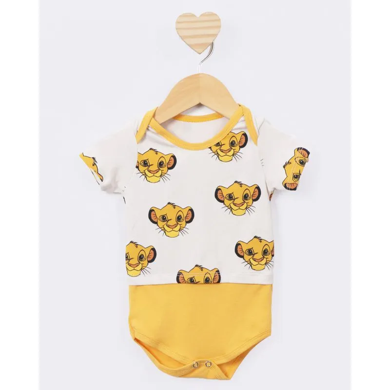 Body Bebê Manga Curta Disney O Rei Leão Bege G